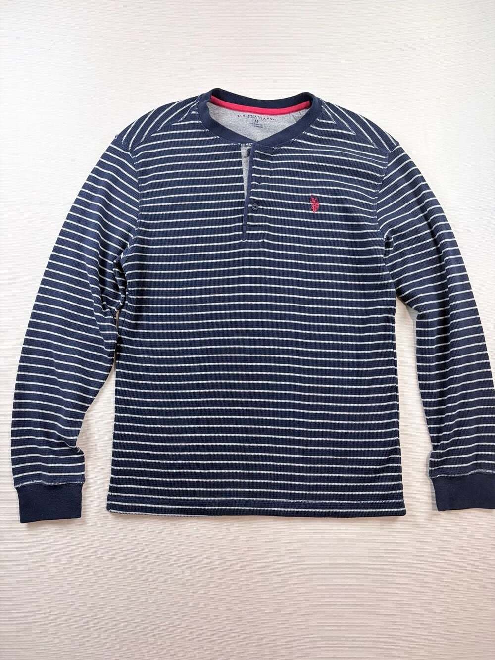 U.S. Polo Assn. Striped Thermal Henley Size M Blue